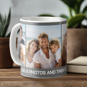 6 Photo Collage - Grey Background with White Text Coffee Mug
