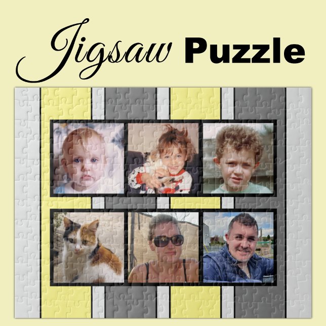 6 photo collage grey yellow stripes jigsaw puzzle (Creator Uploaded)