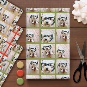 6 photo collage grid - red green gold wrapping paper sheet
