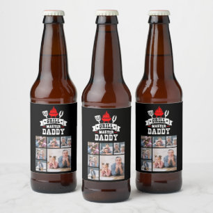 6 Photo Collage Grill Master Daddy BBQ Beer Bottle Label