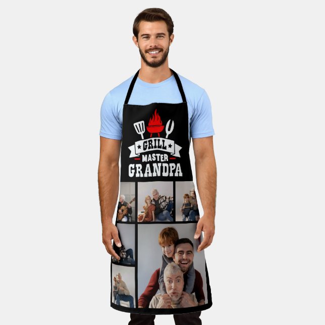 6 Photo Collage Grill Master Grandpa BBQ Apron (Worn)