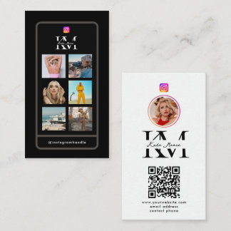 6 Photo Collage Influencer Feed Black Monogram Business Card