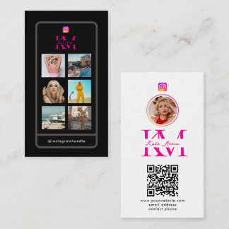 6 Photo Collage Influencer Feed Pink Monogram Business Card