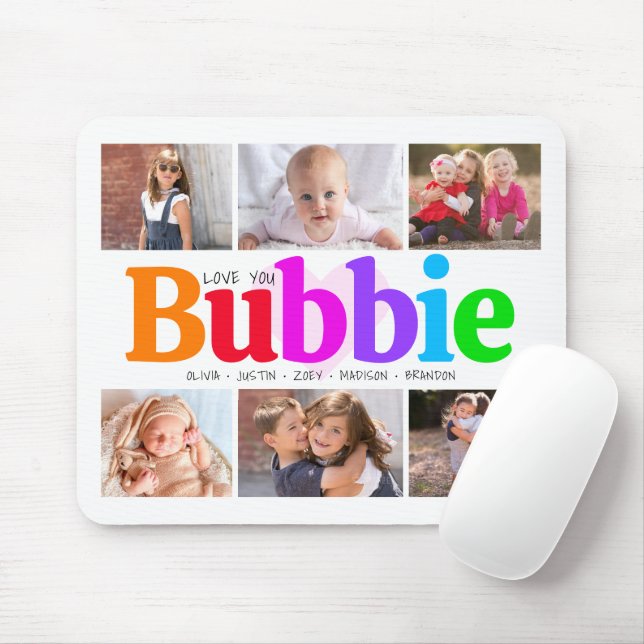 6 Photo Collage Love You Bubbie Colourful Modern Mouse Mat (With Mouse)