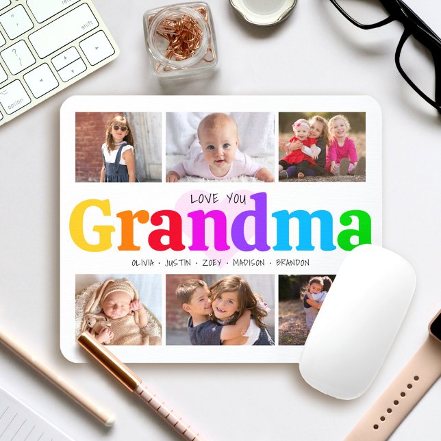 6 Photo Collage Love You Grandma Colourful Modern Mouse Mat (Creator Uploaded)