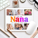 6 Photo Collage Love You Nana Multicolor Rainbow Mouse Mat<br><div class="desc">“Love you Nana.” She’s loving every minute with her grandkids. A playful, whimsical, stylish visual of colourful rainbow coloured bold typography and black handwritten typography overlay a soft, light pink heart and a white background. Add 6 cherished photos of your choice and customise the names and message, for the perfect...</div>