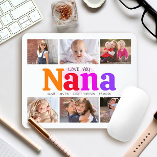 6 Photo Collage Love You Nana Multicolor Rainbow Mouse Mat