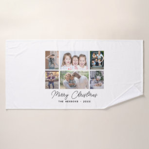 6 Photo Collage Merry Christmas Family  Bath Towel