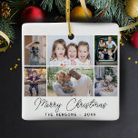 6 Photo Collage Merry Christmas Family Ceramic Ornament<br><div class="desc">6 Photo Collage Merry Christmas Family Ornament. Cute modern Christmas design with 6 photos,  Merry Christmas wish,  family name and year. Add 6 favourite photos and customise the text. Sweet Christmas keepsake or gift for your family and friends.</div>