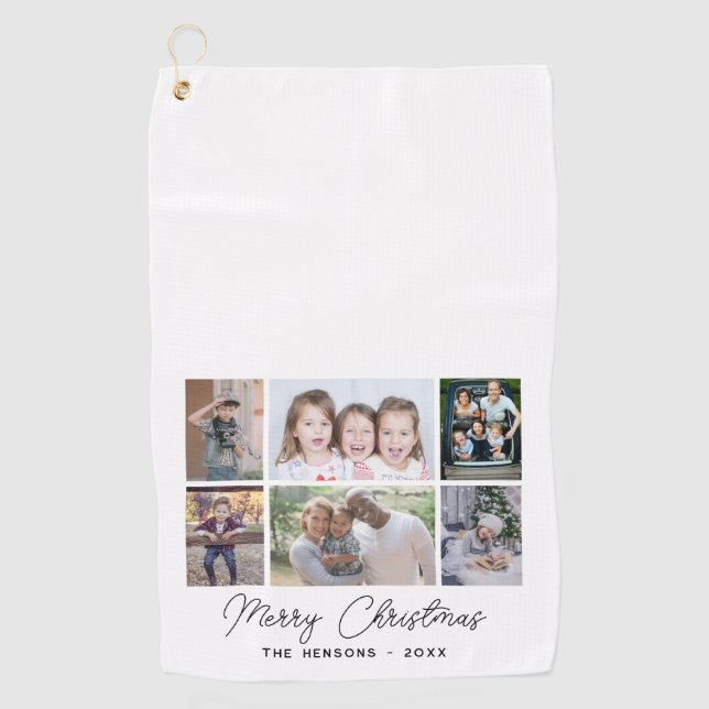 6 Photo Collage Merry Christmas Family  Golf Towel (Front)