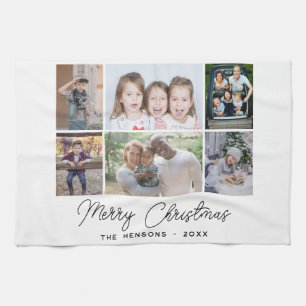 6 Photo Collage Merry Christmas Family Tea Towel