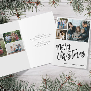 6 photo collage Merry Christmas modern script  Holiday Card