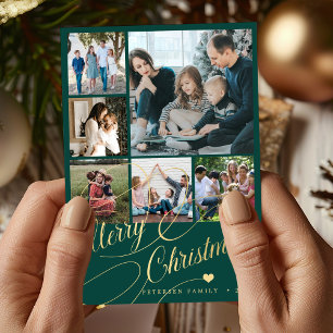 6 photo collage Merry Christmas script family Holiday Card