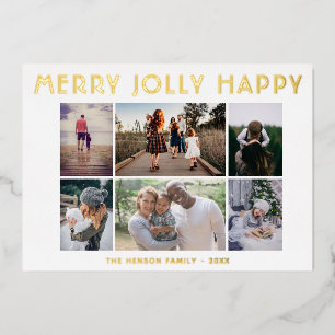 6 Photo Collage Merry Jolly Happy Christmas Foil Holiday Card
