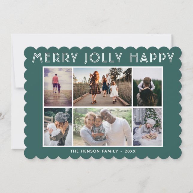 6 Photo Collage Merry Jolly Happy Christmas  Holiday Card (Front)