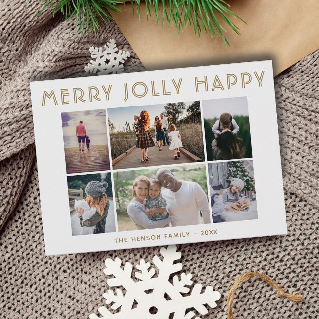 6 Photo Collage Merry Jolly Happy Christmas  Holiday Card (Creator Uploaded)