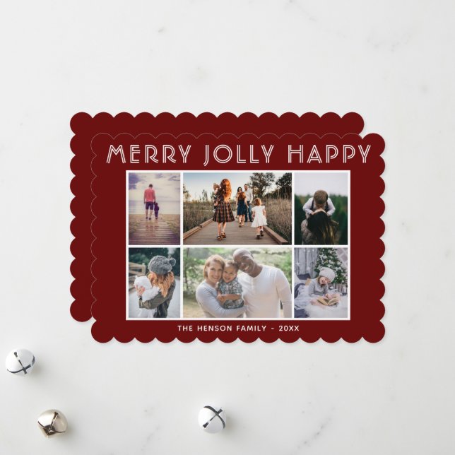 6 Photo Collage Merry Jolly Happy Christmas  Holiday Card (Front/Back In Situ)