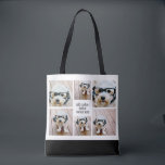 6 Photo Collage Minimalist - Black and White Tote Bag<br><div class="desc">Use your favourite photo or pictures to make a fun keepsake to share with friends. A collage of 6 photos in a fun grid with different sizes. A simple design with snapshots and a text block. Crop photos into squares before uploading. To adjust photos or change colours, click on the...</div>