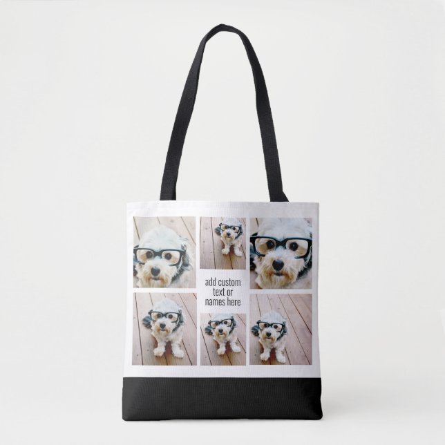 6 Photo Collage Minimalist - Black and White Tote Bag (Front)