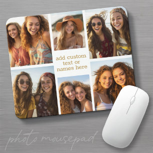 6 Photo Collage Minimalist - Gold and White Grid Mouse Mat