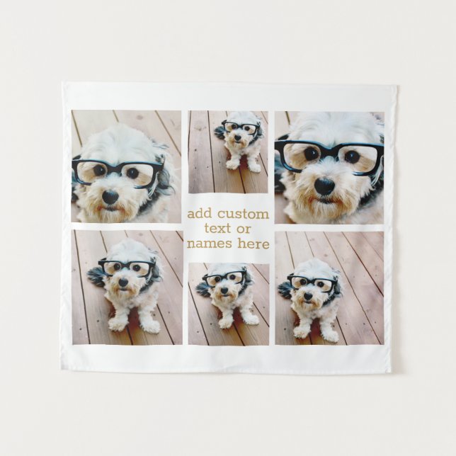 6 Photo Collage Minimalist - Gold and White Grid Tapestry (Front (Horizontal))