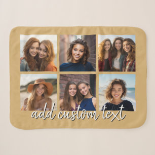 6 Photo Collage Minimalist Handwritten Name gold Sherpa Blanket