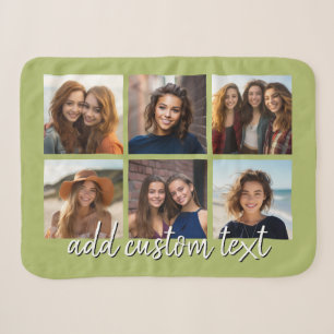 6 Photo Collage Minimalist Handwritten Name green Sherpa Blanket