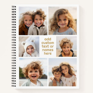 6 Photo Collage Minimalist - white and gold Notebook