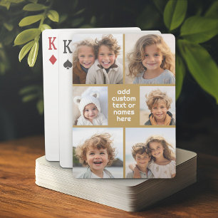 6 Photo Collage Minimalist - white and gold Playing Cards