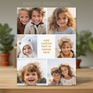 6 Photo Collage Minimalist - white and gold Postcard