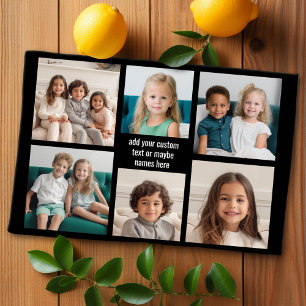 6 Photo Collage Minimalist - with White Text Tea Towel