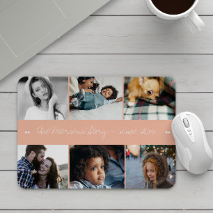 6 photo collage modern family custom text mouse mat