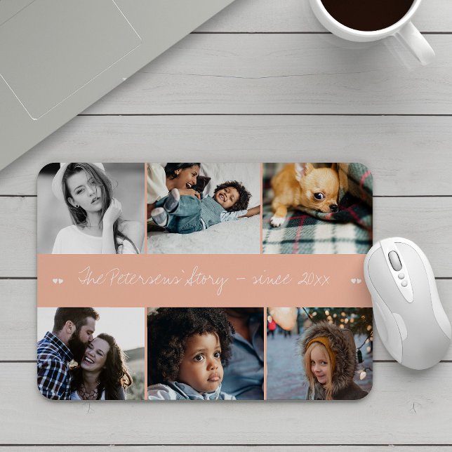 6 photo collage modern family custom text mouse mat (Creator Uploaded)
