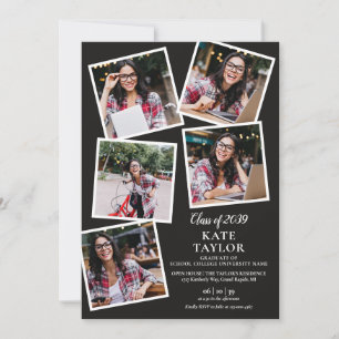6 Photo Collage Modern Graduation Party Invitation