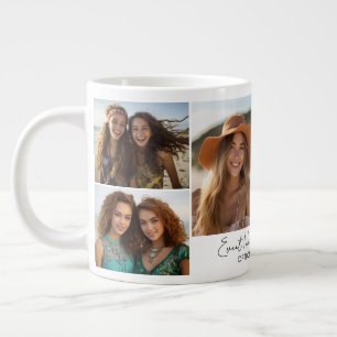 6 Photo Collage - Modern Minimal Grid with Script Large Coffee Mug