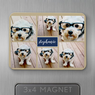 6 Photo Collage Name Minimalist - Can Edit color Magnet