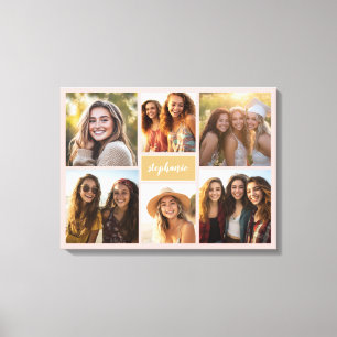 6 Photo Collage Name Minimalist - Can Edit colour Canvas Print