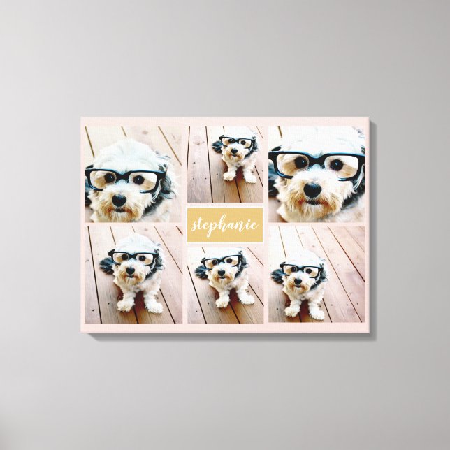 6 Photo Collage Name Minimalist - Can Edit colour Canvas Print (Front)