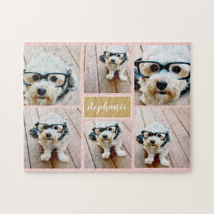 6 Photo Collage Name Minimalist - Can Edit colour Jigsaw Puzzle