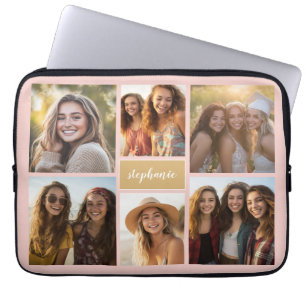 6 Photo Collage Name Minimalist - Can Edit colour Laptop Sleeve