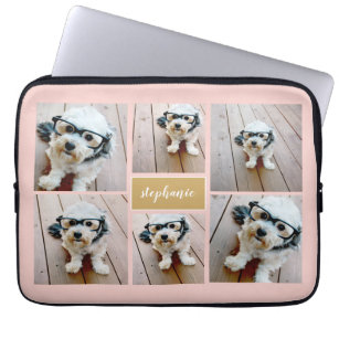 6 Photo Collage Name Minimalist - Can Edit colour Laptop Sleeve