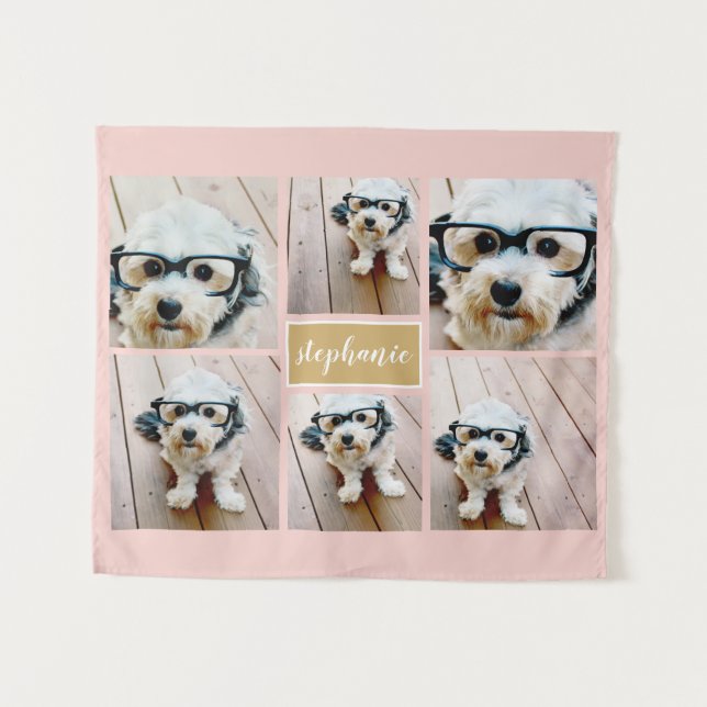 6 Photo Collage Name Minimalist - Can Edit colour Tapestry (Front (Horizontal))