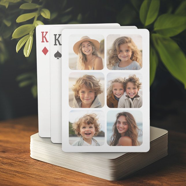 6 Photo Collage on white - rounded corners Playing Cards (Personalized playing cards)