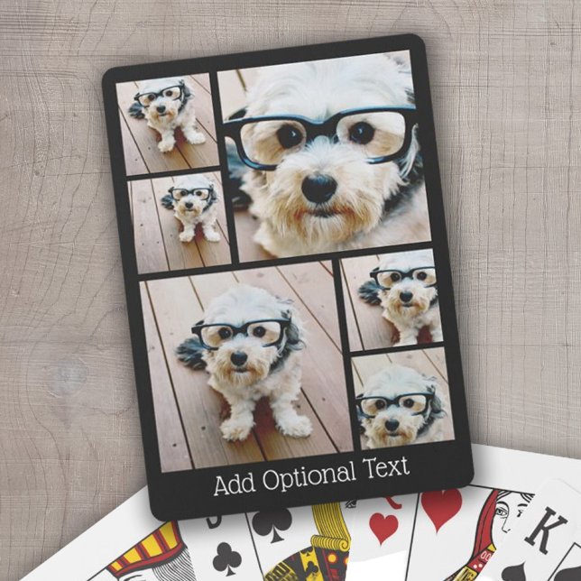 6 Photo Collage Optional Text -- black background Playing Cards (Creator Uploaded)