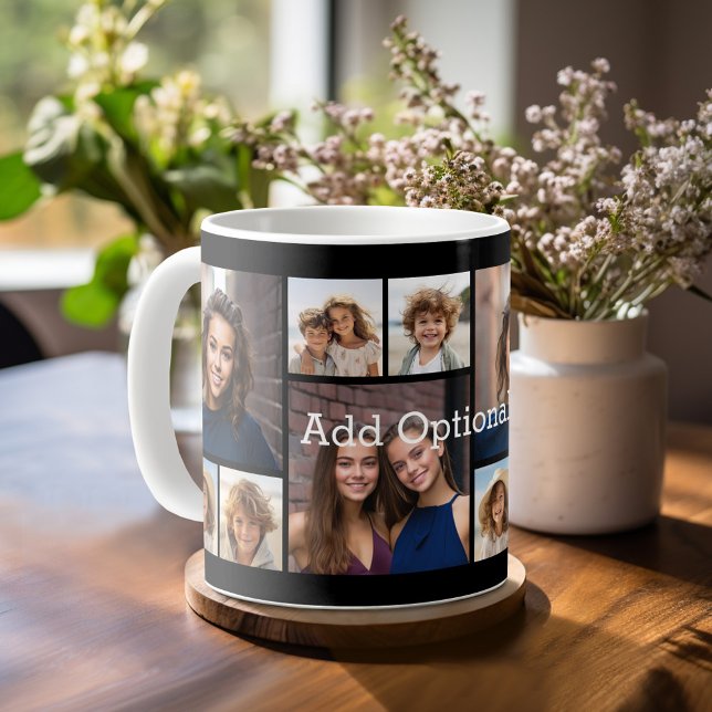 6 Photo Collage Optional Text -- CAN Edit Colour Coffee Mug (Personalized mug template with a 6 photo collage and custom text)