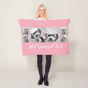 6 Photo Collage Optional Text -- CAN Edit Colour Fleece Blanket