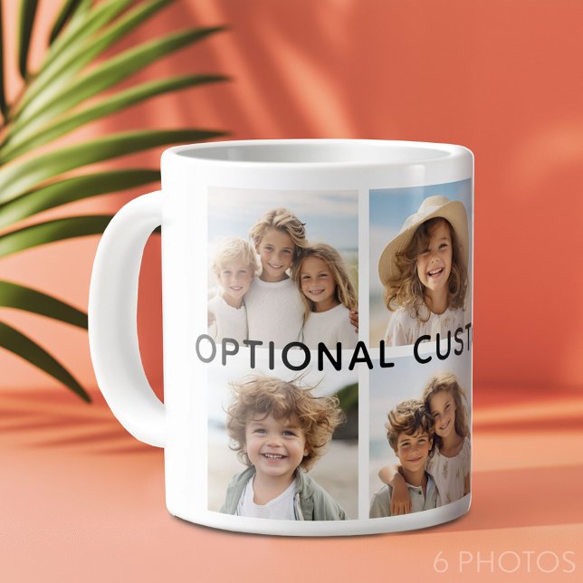6 Photo Collage Optional Text -- CAN Edit Colour Large Coffee Mug (6 photo personalized coffee mug)