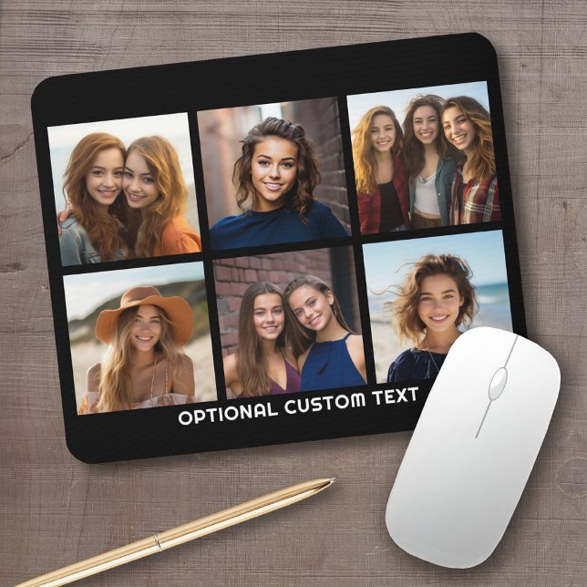 6 Photo Collage Optional Text -- CAN Edit Colour Mouse Mat (Personalized mousepad - add your photos and custom text)