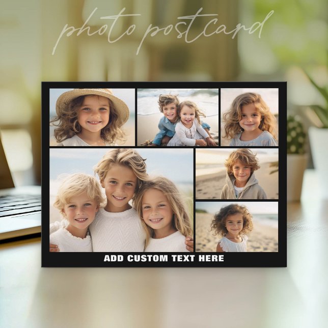 6 Photo Collage Optional Text -- CAN Edit Colour Postcard (Photo Postcard that You Can Customize with your favorite photos - Modern, minimal design)