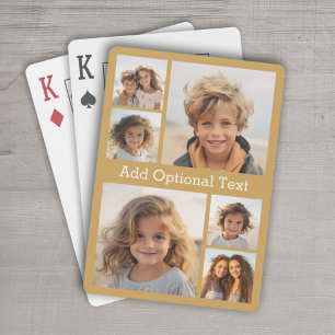 6 Photo Collage Optional Text -- Gold Playing Cards